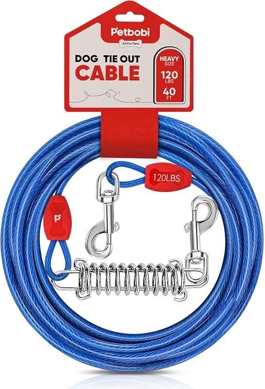 Petbobi Dog Tie-Out Cable 40ft -Heavy Duty Dog Lead Up to 120 lbs, Out