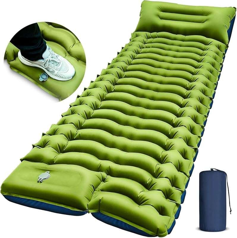Ultralight Camping Sleeping Pad with Pillow and Built-in Foot Pump for
