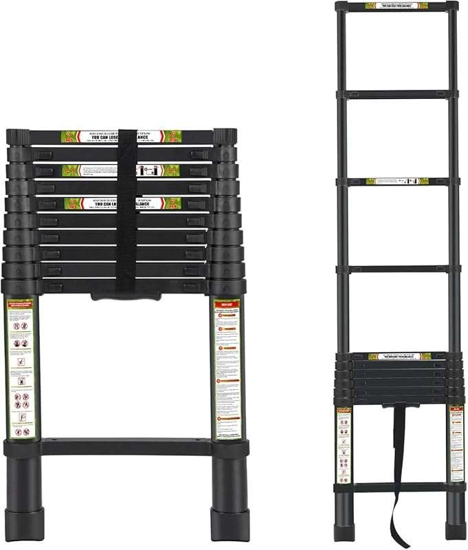 RIKADE 10.5FT Portable Aluminum Telescopic Extension Ladder, Non-Slip 