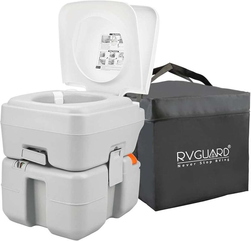 RVGUARD Portable Toilet: 5.3 Gallon Waste Tank, Level Indicator, Carry