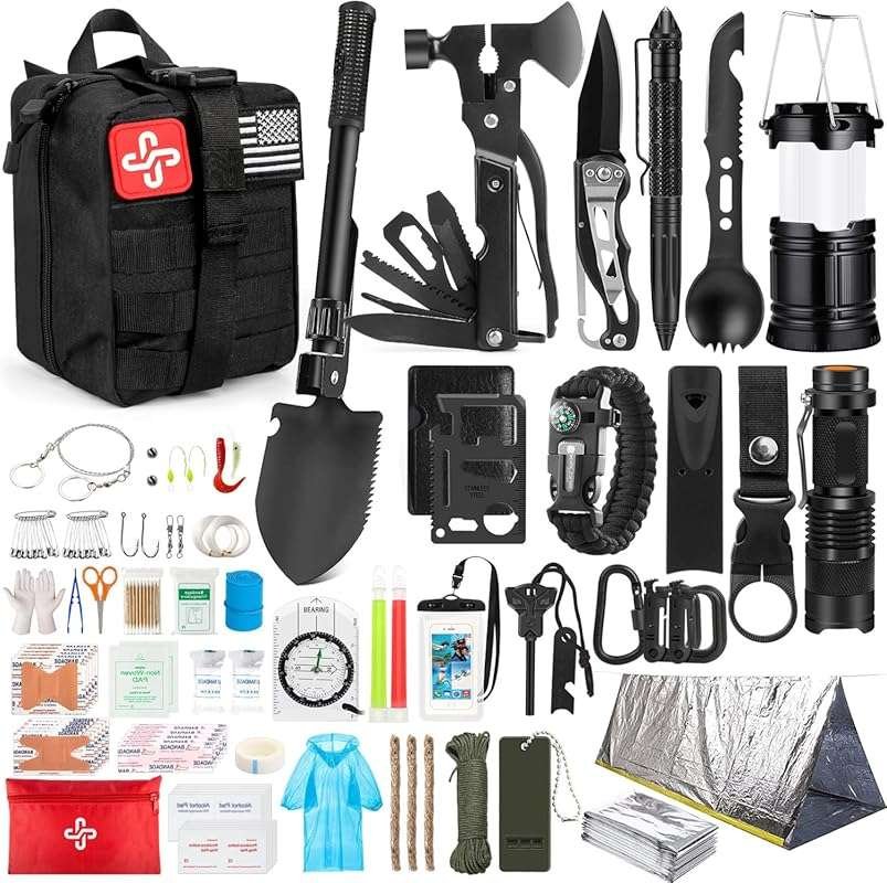 250Pcs Survival Kit Gear & First Aid with Emergency Tent & Molle Bag