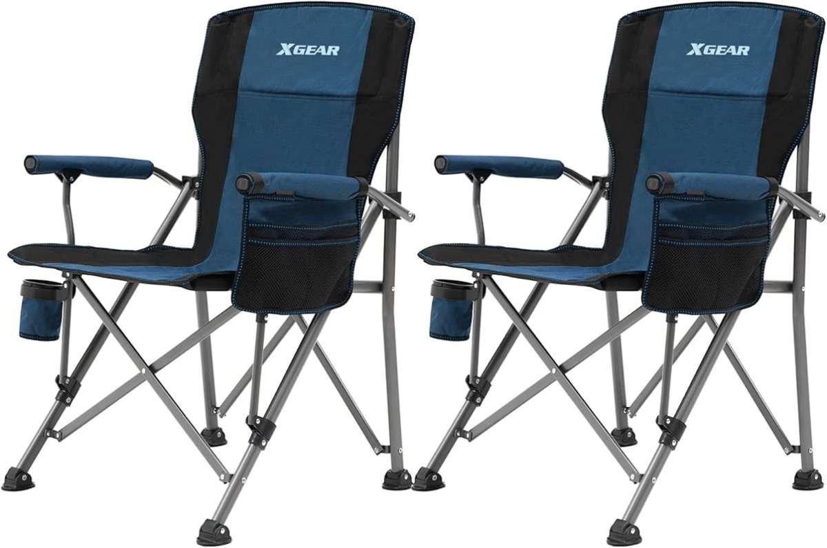 XGEAR Heavy Duty Camping Chair, High Back Lawn Chair with Cup Holder &