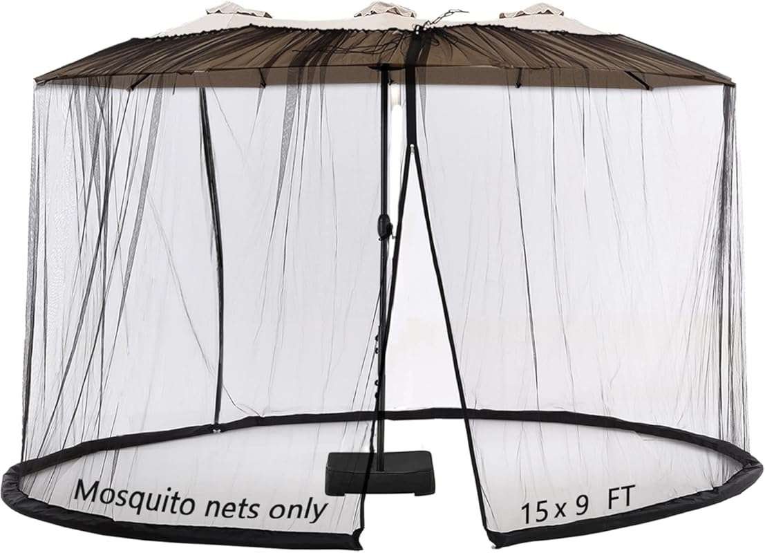 Black 15ft Mosquito Netting for Double-Sided Patio Umbrellas & 10x10 G