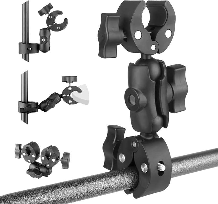 Double Clamp Umbrella Holder with 360° Magic Arm: Mounts to Chairs, Wh