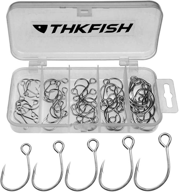 THKFISH Inline Single Hooks: 50/100pcs Barbed Replacement Fishing Hook