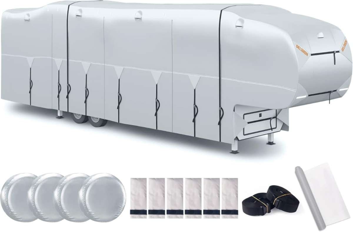 300D 5th Wheel RV Cover 26'-29': Waterproof PU Coating, Rip-Resistant,