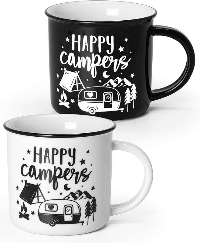 Nefelibata Ceramic Camping Coffee Mug Set of 2: His & Hers Anniversary