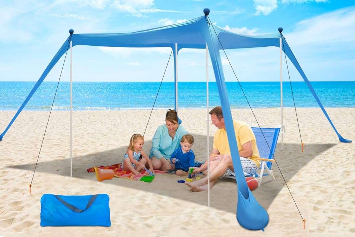Extra Windproof 11x11 FT Beach Canopy Tent: Easy Setup Sun Shelter wit