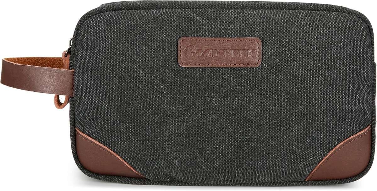 Goodsnetic Men's Canvas Leather Travel Toiletry Bag with Double Compar