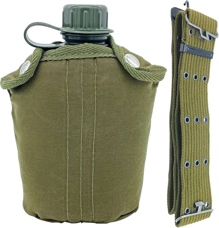1 Quart Portable Plastic Military Canteen with Cup Sleeve and Waist Belt
