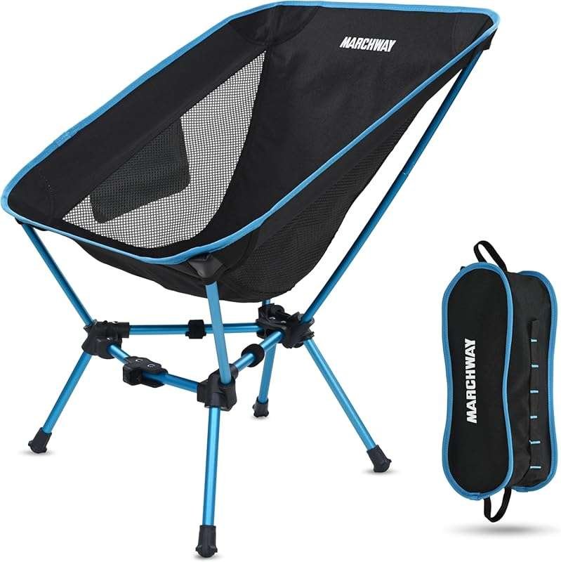 MARCHWAY Lightweight Folding Camping Chair: Portable, Compact, Blue, S