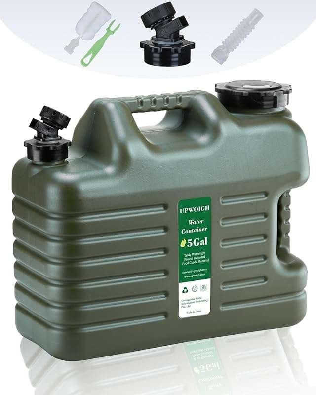 UPWOIGH 5 Gallon Water Jug - No Leakage, Spigot, Military Green Tank, 