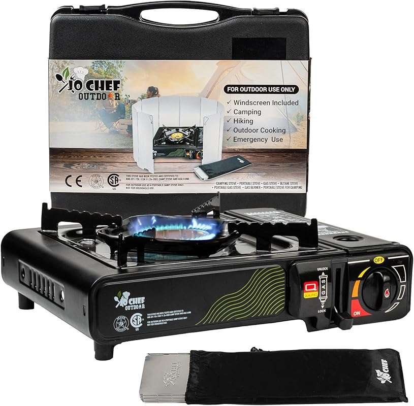 JoChef Butane Camping Stove: Powerful 9,500 BTU Portable Gas Burner fo