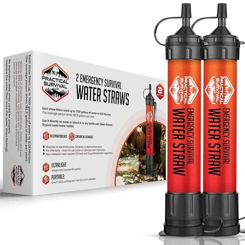 Sawyer 2-Pack Emergency Water Straws: Reusable 1800-Gallon Filters for Survival