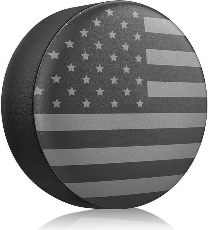 14 Inch Waterproof Leather Spare Tire Cover with USA Flag for RV, Jeep