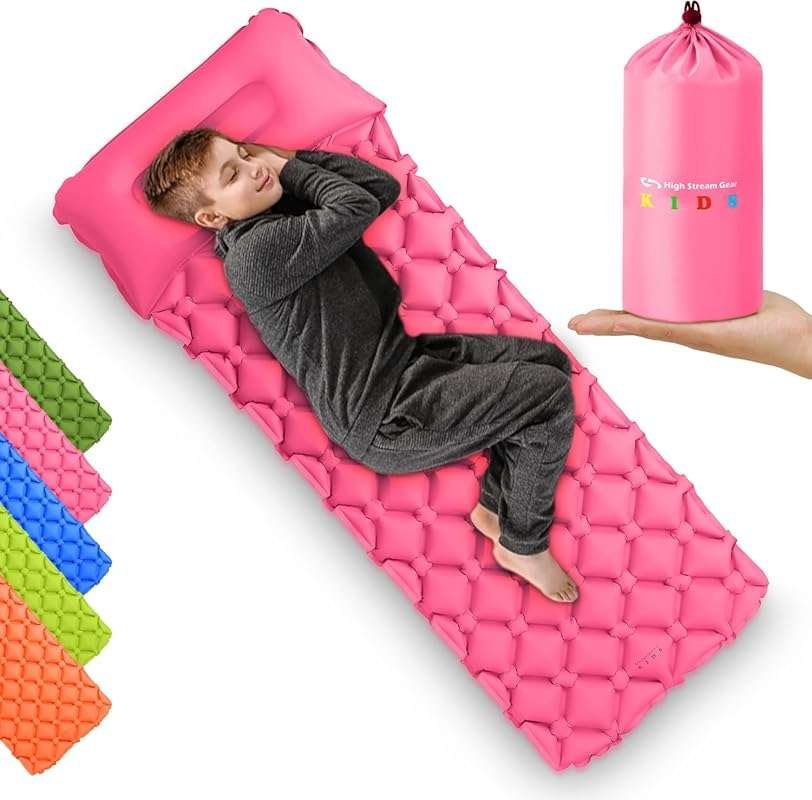 Kid's Inflatable Camping Sleeping Pad with Pillow for Outdoor Adventur