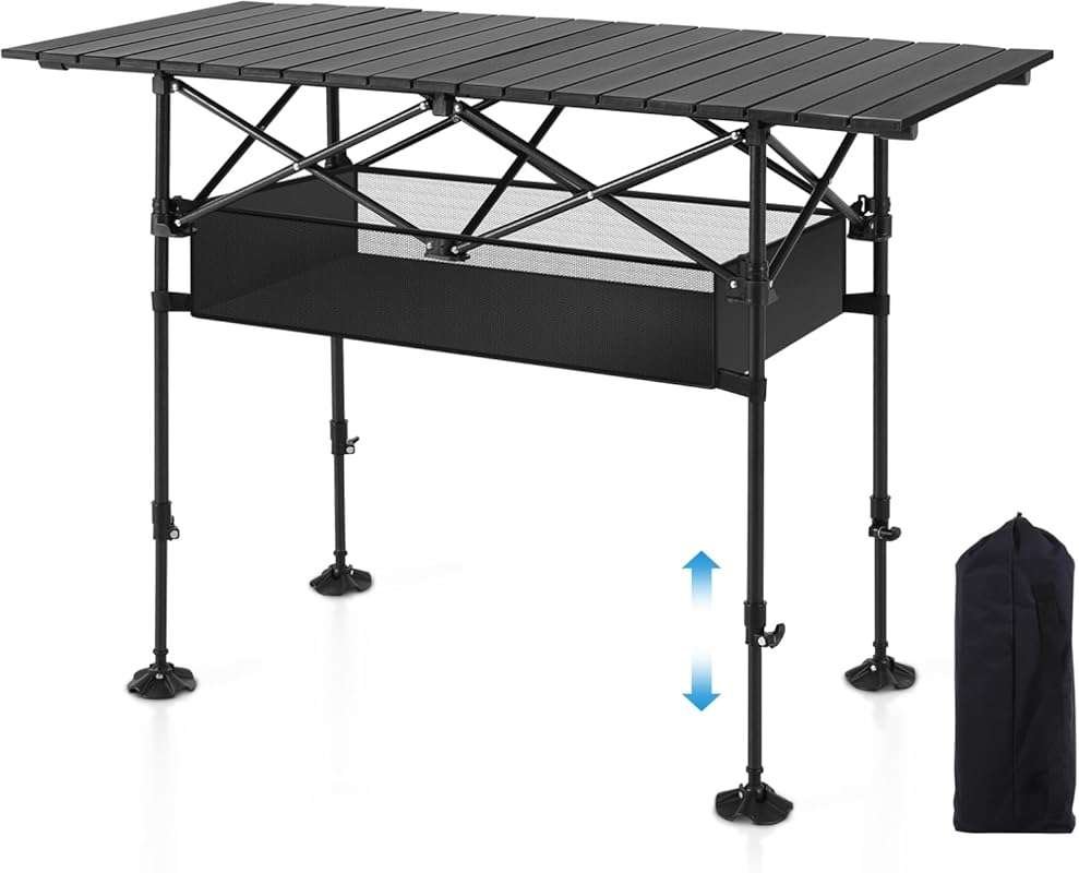 LET'S CAMP Folding Aluminum Camping Table, Portable Roll-up with Adjus