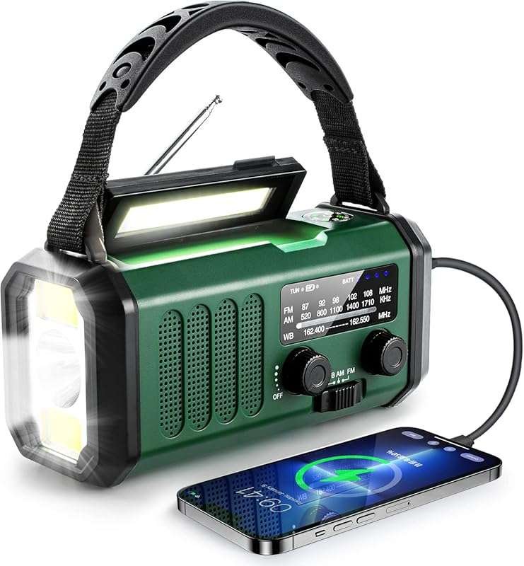 10000mAh Hand Crank Emergency Radio: NOAA Weather, AM/FM, Solar, Flash