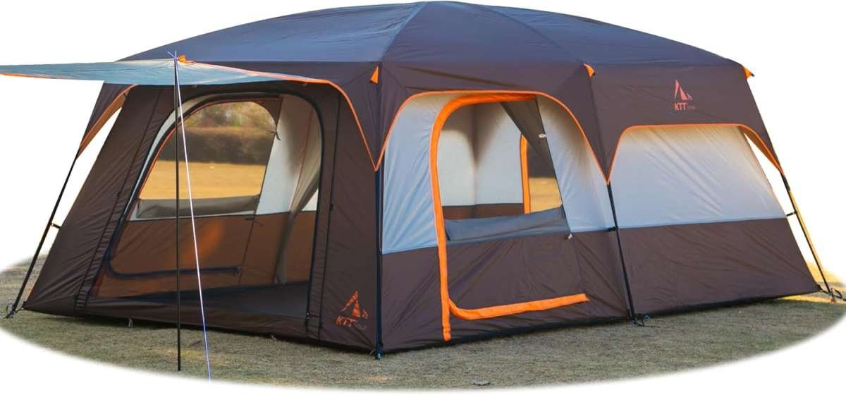KTT Extra Large 12-14 Person Family Cabin Tent with 2 Rooms, 3 Doors, 