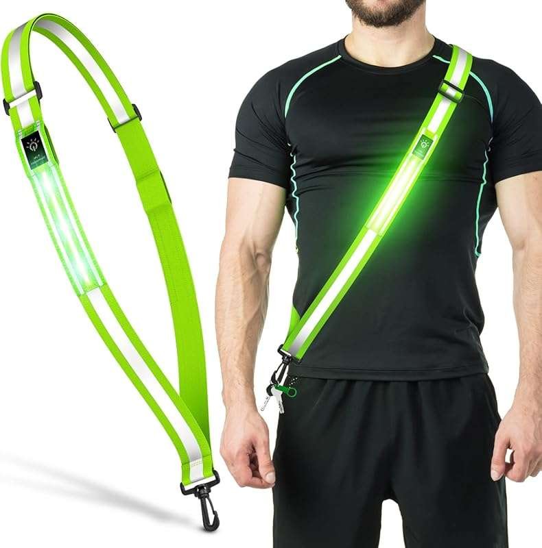 LED Reflective Belt for Night Walking, Rechargeable Safety Light for M