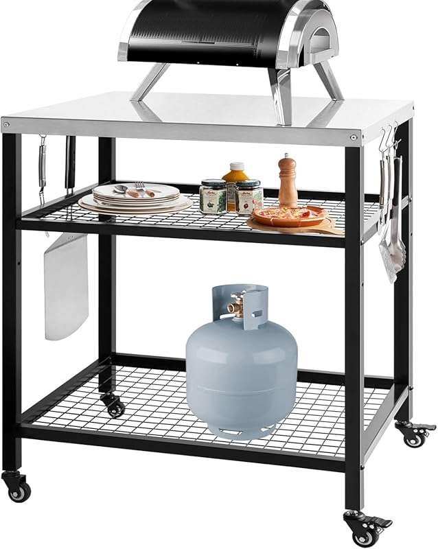 Heavy Duty Stainless Steel Outdoor Grill Cart Pizza Oven Stand with Wh