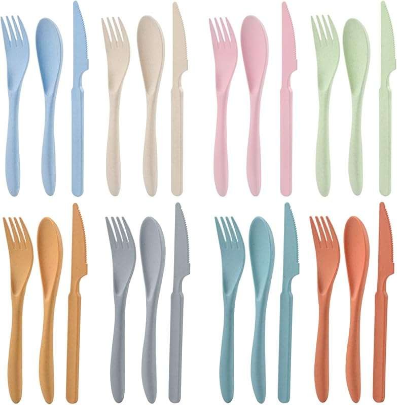Reusable Wheat Straw Cutlery Set for 8 - Durable Flatware Utensils for