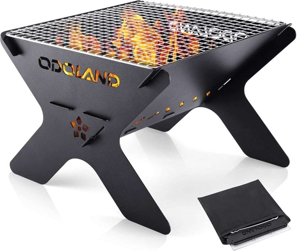 Odoland Portable Folding Charcoal Grill: Heavy Duty Campfire BBQ with 