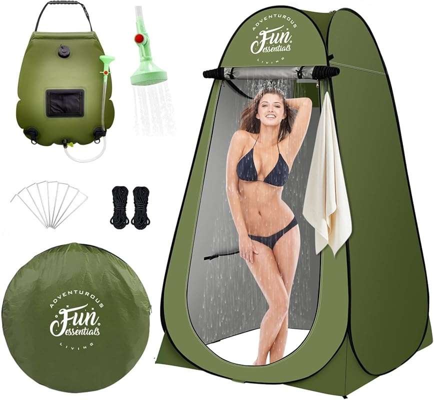 2 Pcs Solar Shower Tent Kit with Instant Pop Up Privacy & 5 Gallon Sol