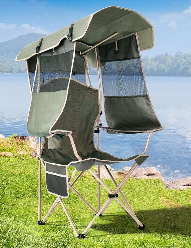 Folding Camping Chair with Canopy Shade for Adults, Supports 330 LBS,