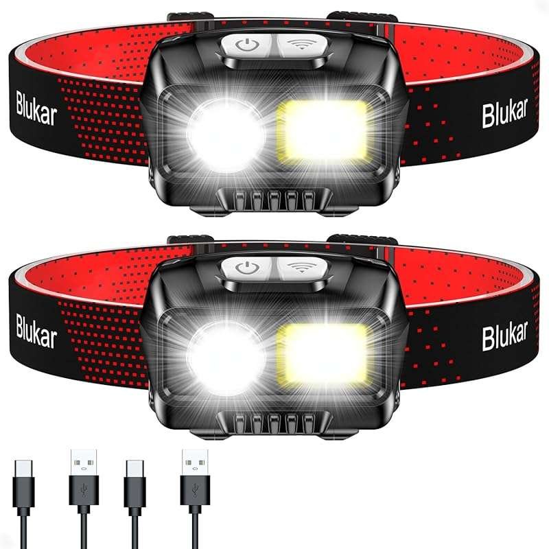 Blukar Rechargeable LED Headlamp: 2000L Super Bright, Dimmable with Mo