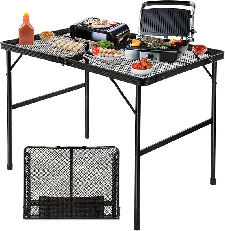 Portable 3 FT Folding Grill Table with Mesh Desktop, Lightweight, Heig
