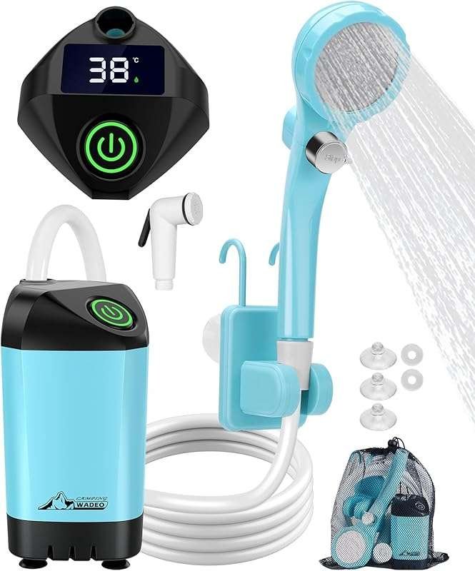 WADEO Portable Electric Camping Shower Pump with Rechargeable Digital