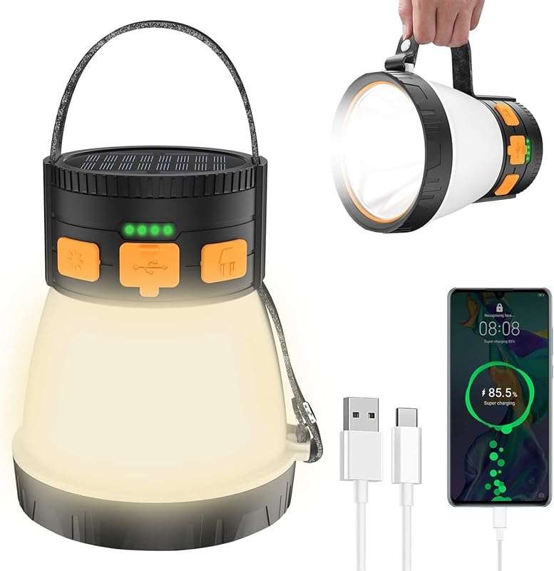 Rechargeable LED Camping Lantern: 1500 Lumens Solar Panel, Power Bank,
