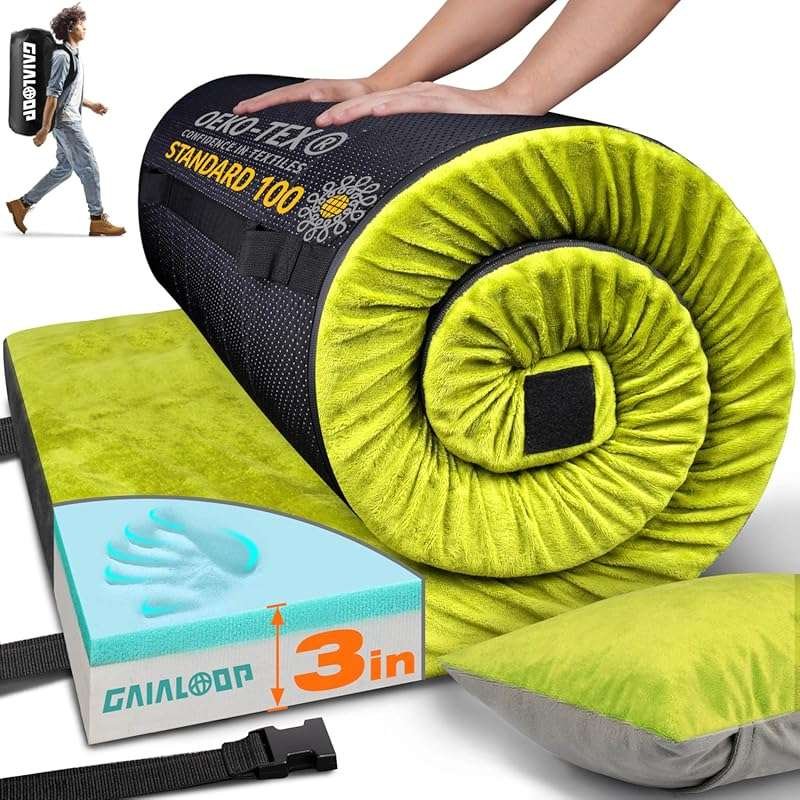 3 Inch Memory Foam Camping Mattress, Dual Layer Thick Sleeping Camp Pa
