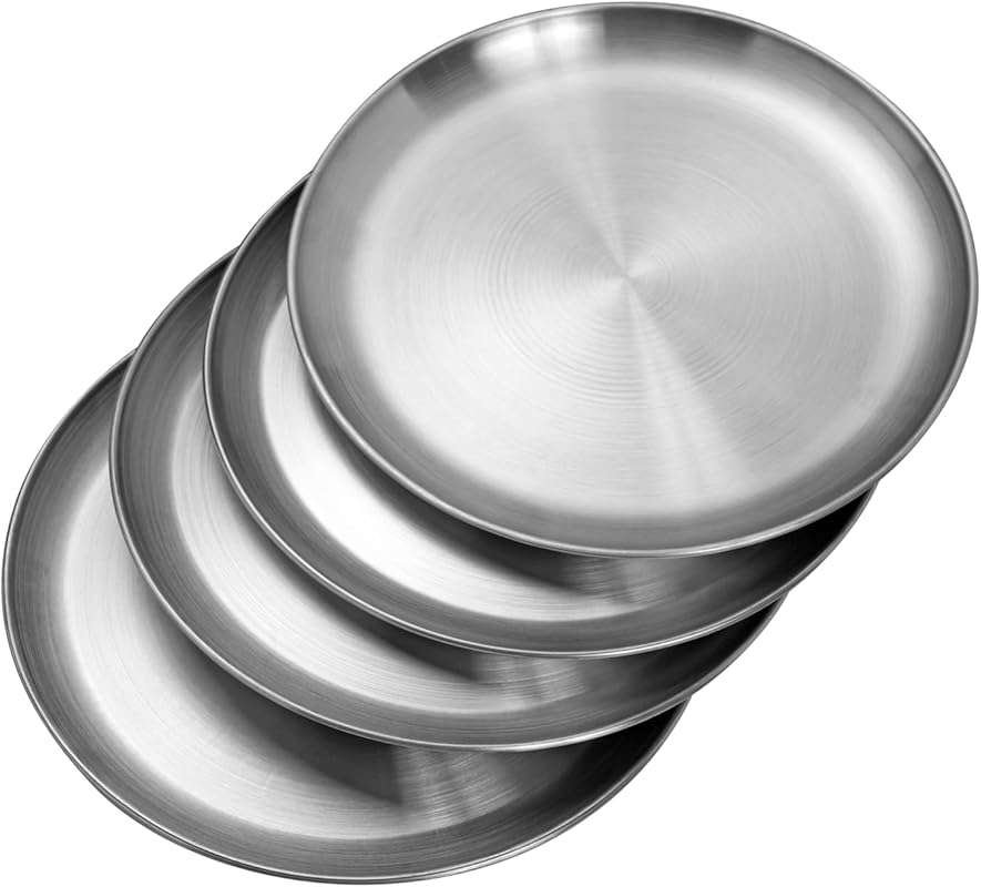 4 Pc 10-Inch Stainless Steel Plates: Lightweight, Unbreakable, Non-Tox