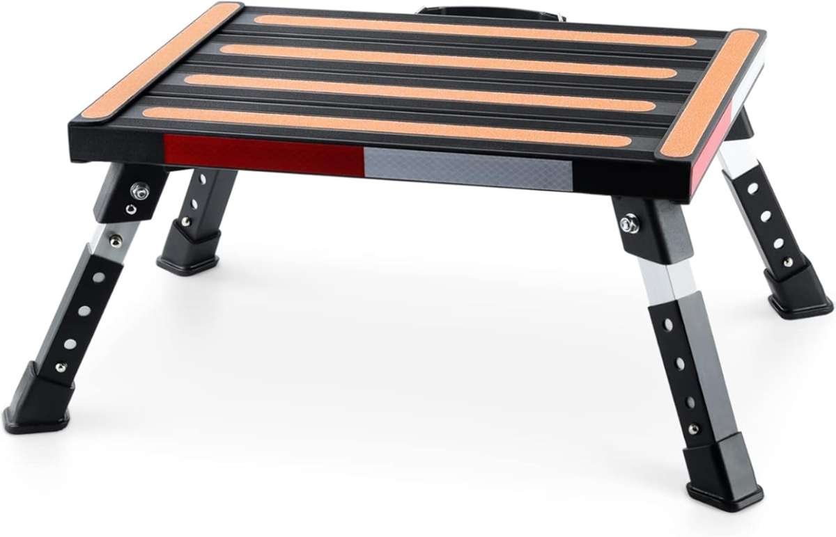 Yagud Height Adjustable Folding RV Steps: Non-Slip Platform, Handle, T