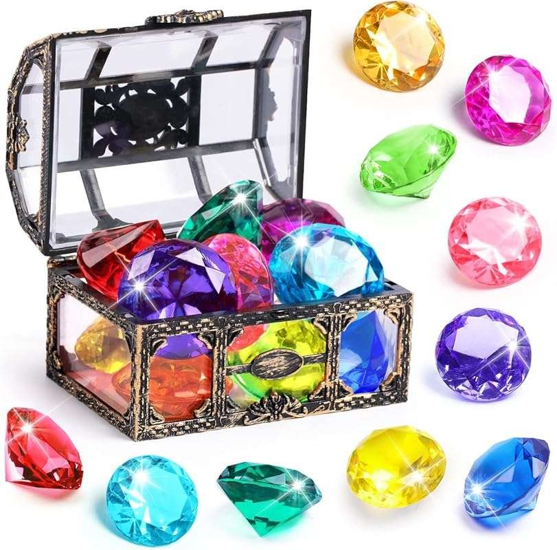 DISHIO 10-Piece Big Colorful Diamond Diving Toy Set with Treasure Ches