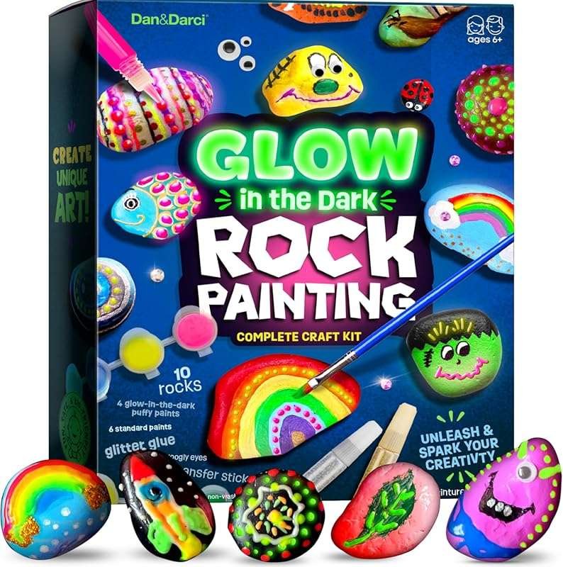Dan&Darci Kids Rock Painting Kit - Glow in The Dark - Easter Gifts Art