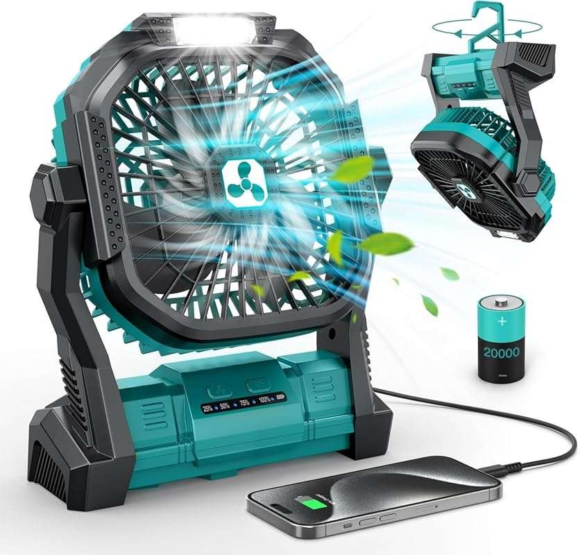 ONLYNEW 20000mAh Portable Rechargeable Fan with LED Lantern & USB C