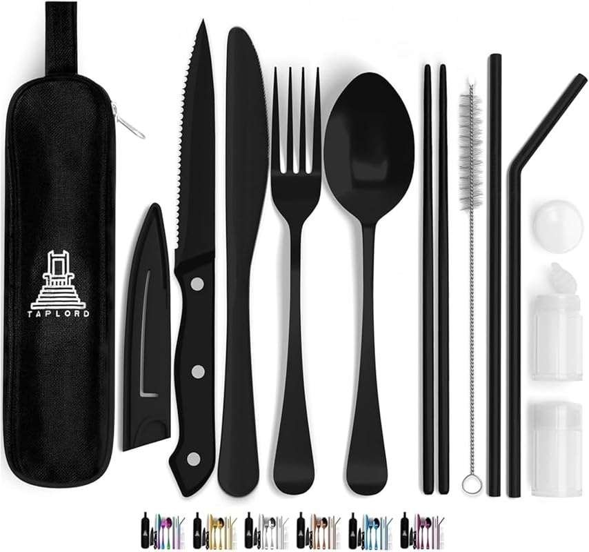 Portable Travel Silverware Set with Case: 10 Pcs Lightweight Stainless