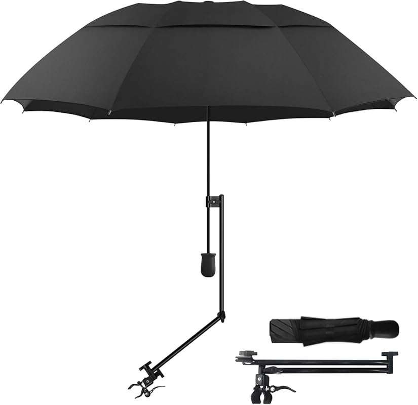 UPF 50+ Golf Umbrella with Universal Clamp for Beach Chairs, Strollers