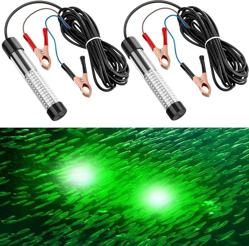 2 Pcs 12V 10W Green LED Submersible Underwater Fishing Lights for Attr