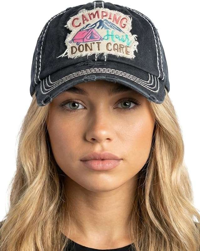 Funky Junque Distressed Vintage Baseball Cap with Embroidered Patch - 