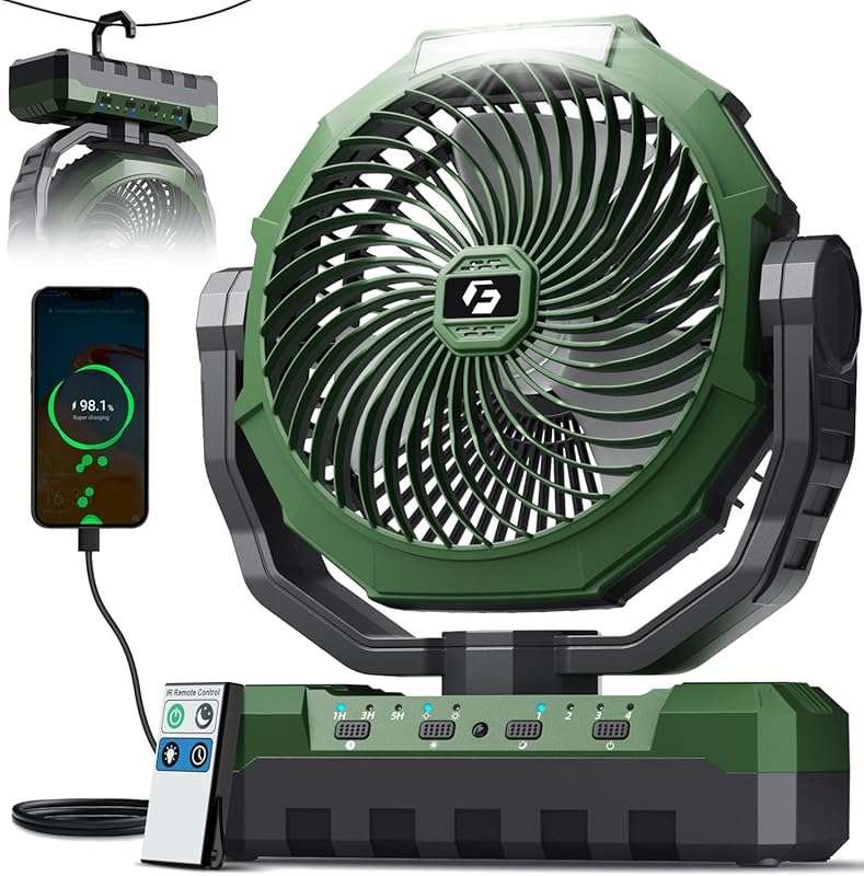 FRIZCOL 3-in-1 Camping Fan: 24000mAh Rechargeable Battery, Built-in Li