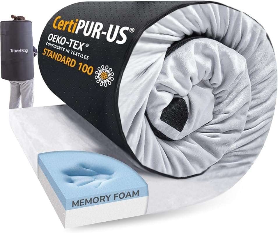 Memory Foam Camping Mattress 2.5 Inch Cot Pad, Portable Roll Up Sleep 