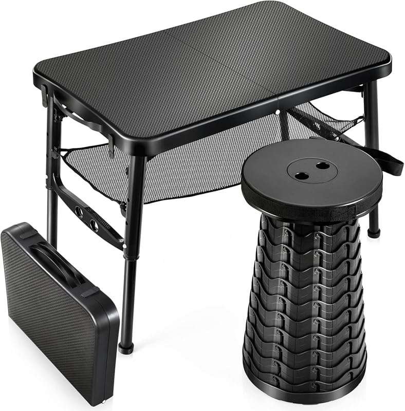 Retractable Small Folding Table and Stool Set - Portable, Lightweight,