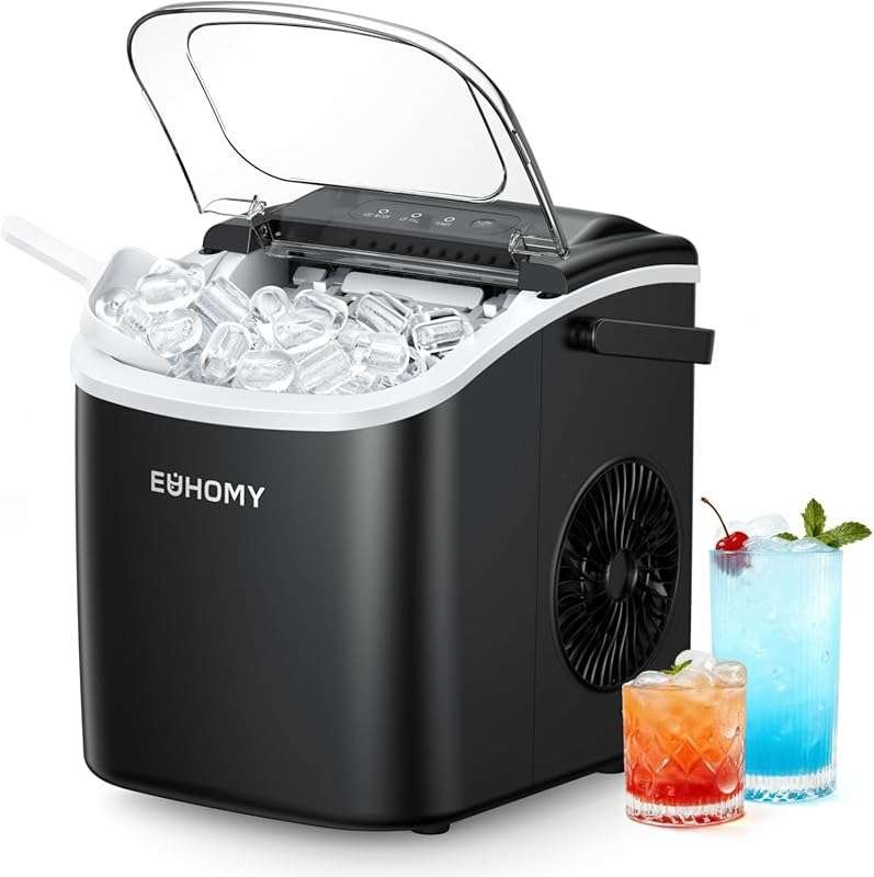 EUHOMY Portable Countertop Ice Maker: 26lbs/24Hrs Auto-Cleaning Ice Ma