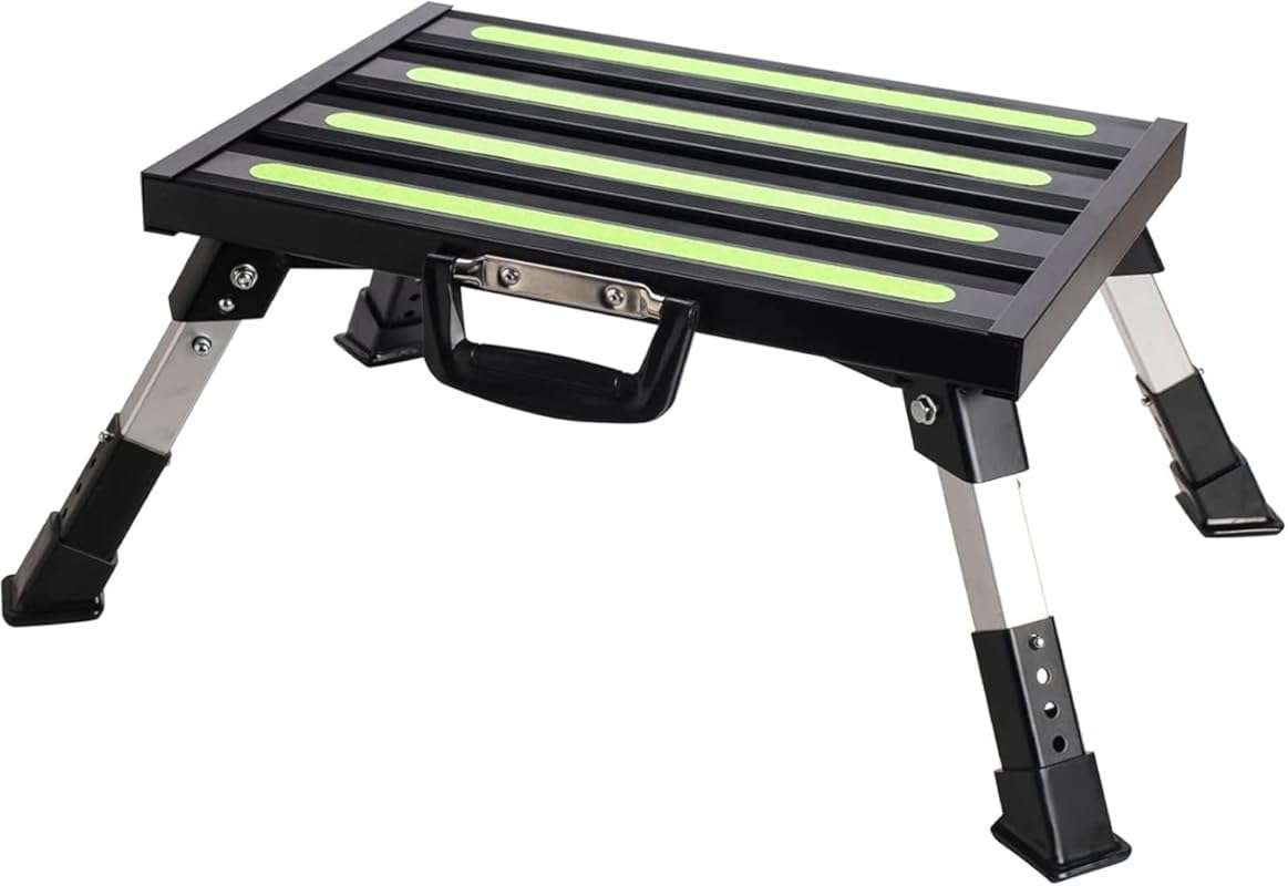 4-Level Adjustable Folding Aluminum RV Steps with Non-Slip Platform &