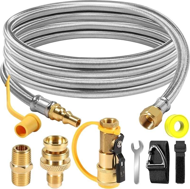 12FT RV Propane Quick Connect Hose with Shutoff Valve for Gas Grills a