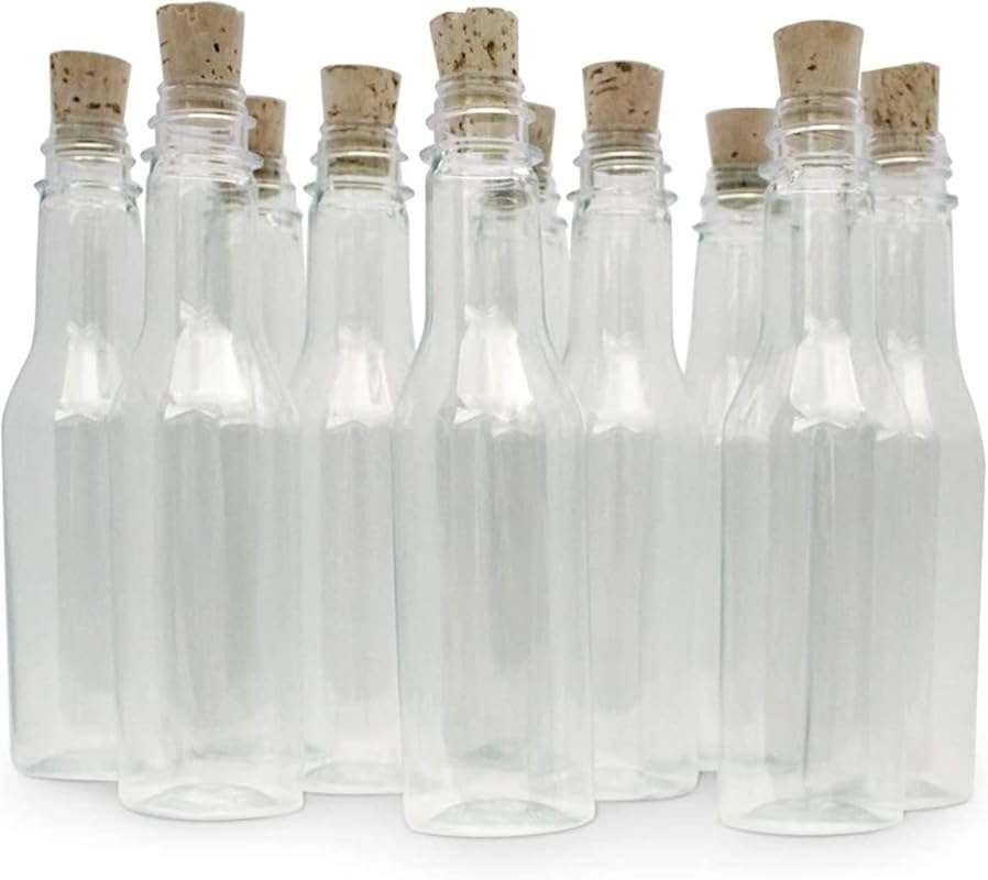 Clear Plastic Message in a Bottle Set with Corks for DIY Crafts and In